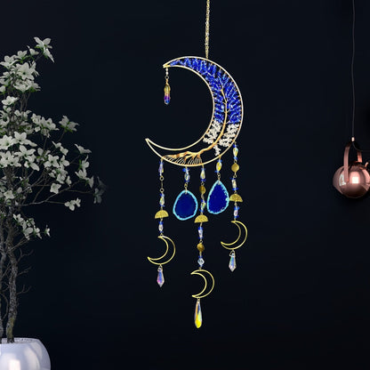Moon Agate Tree Hanging Ornament Handmade Boho Suncatcher Wall Decor - Crystal Window Sun for Entryways, Bedrooms and Living Spaces