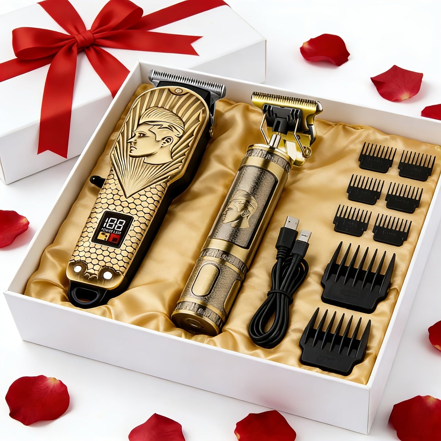 Hair Clipper & Beard Trimmer Set for Men USB Rechargeable with LCD Display – Professional Cordless Barber Kit Home Grooming Bundle
