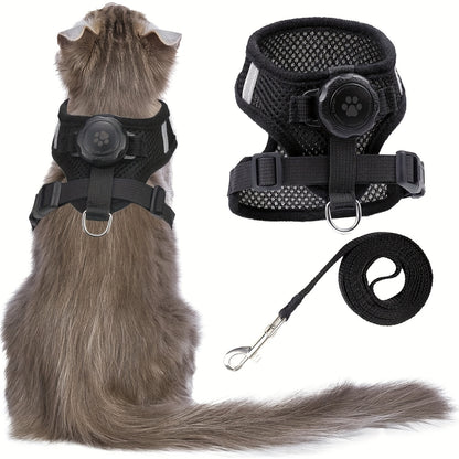 Escape-Proof Cat Harness and Leash with AirTag Holder – Adjustable Reflective Vest for Cats & Kittens Outdoor Walking S M L