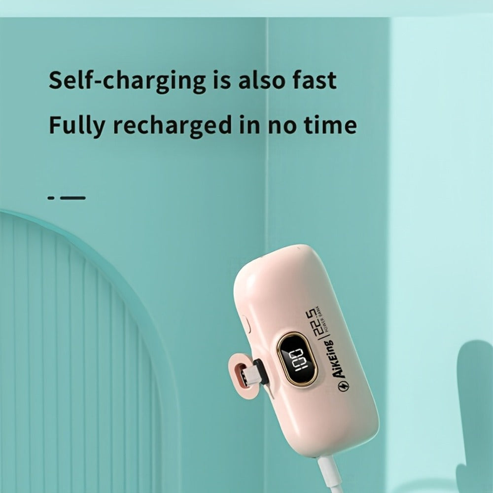 Mini Power Bank 5000mAh with Built-in USB-C Connector Fast Charging, Ultra-Compact Pocket Portable Charger for iPhone Android Samsung