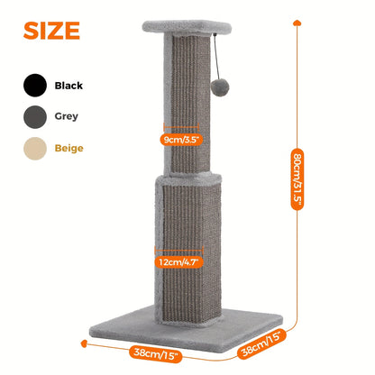 Cat Scratching Post Multi-Tier Sisal Tower for Indoor Cats – 18.9" & 32" Cat Tree with Hanging Ball Toy, Natural Sisal Rope, Sturdy Base