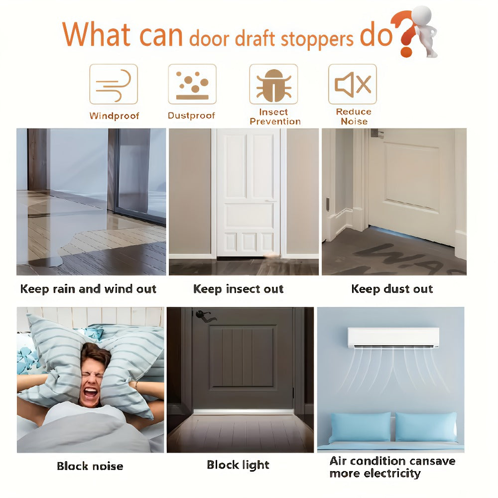 Door Draft Stopper Silicone Under Door Sweep Weather Stripping 39 Inch Strong Adhesive 3-Layer Sound Insulation Noise Blocker Energy Saving