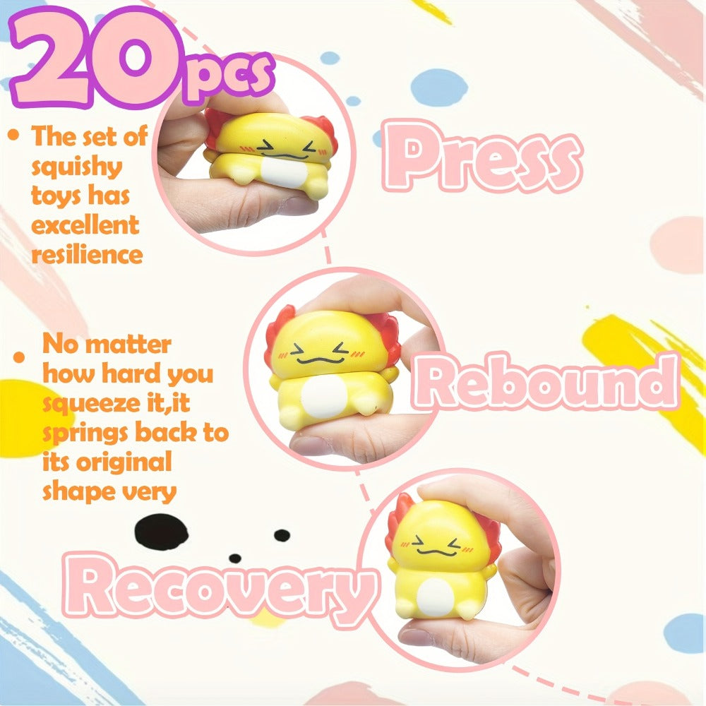 Axolotl Squishy Toys 20 Pack Slow Rising Fidget Sensory Stress Toys for Kids, Cute Salamander Newt Ice Cream Shape Squeeze Toys