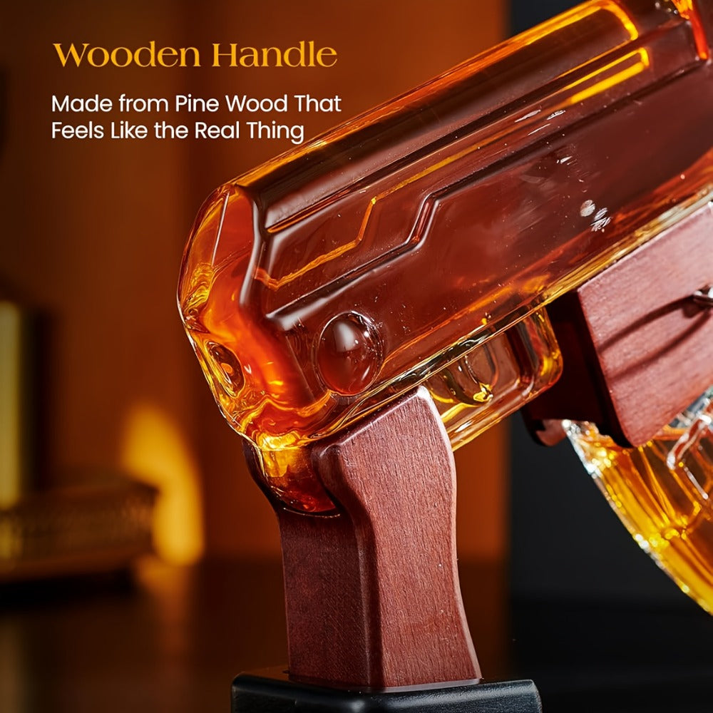 AK-47 Whiskey Gun Decanter Set with Detachable Magazine and Two 6.75oz Glasses, 17.6oz Liquor Dispenser Military Style Home Bar Decanter