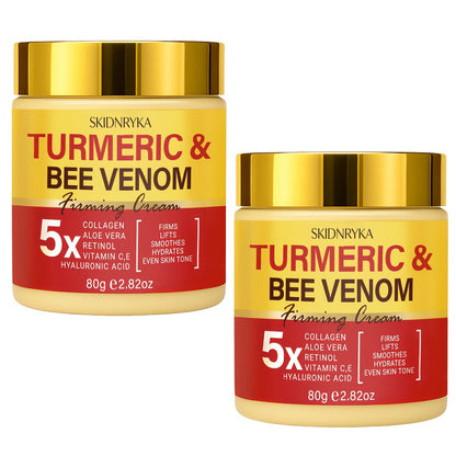 Face Cream Turmeric Bee Venom Two-Piece Day and Night Set with Hyaluronic Acid, Collagen and Vitamins C and E