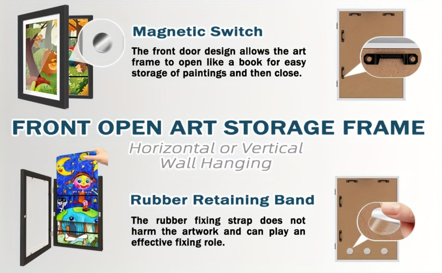 Kids Art Frame Changeable Front-Opening Display, Children Artwork Picture Frame for 8.5x11 & 10x12.5 Drawings