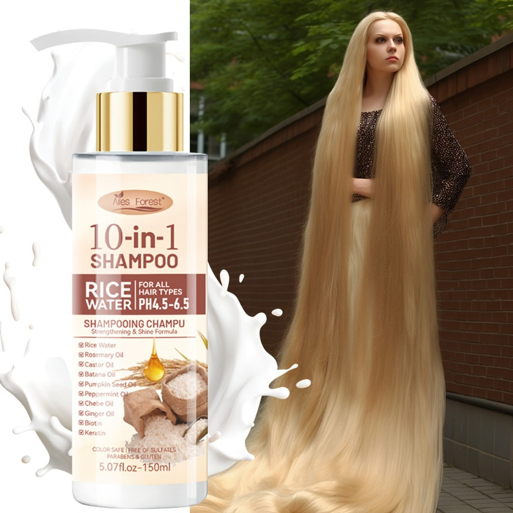 Rice Water 10-in-1-Labeled Shampoo and Conditioner Duo in 150mL Pump Bottles with White-and-Gold Packaging