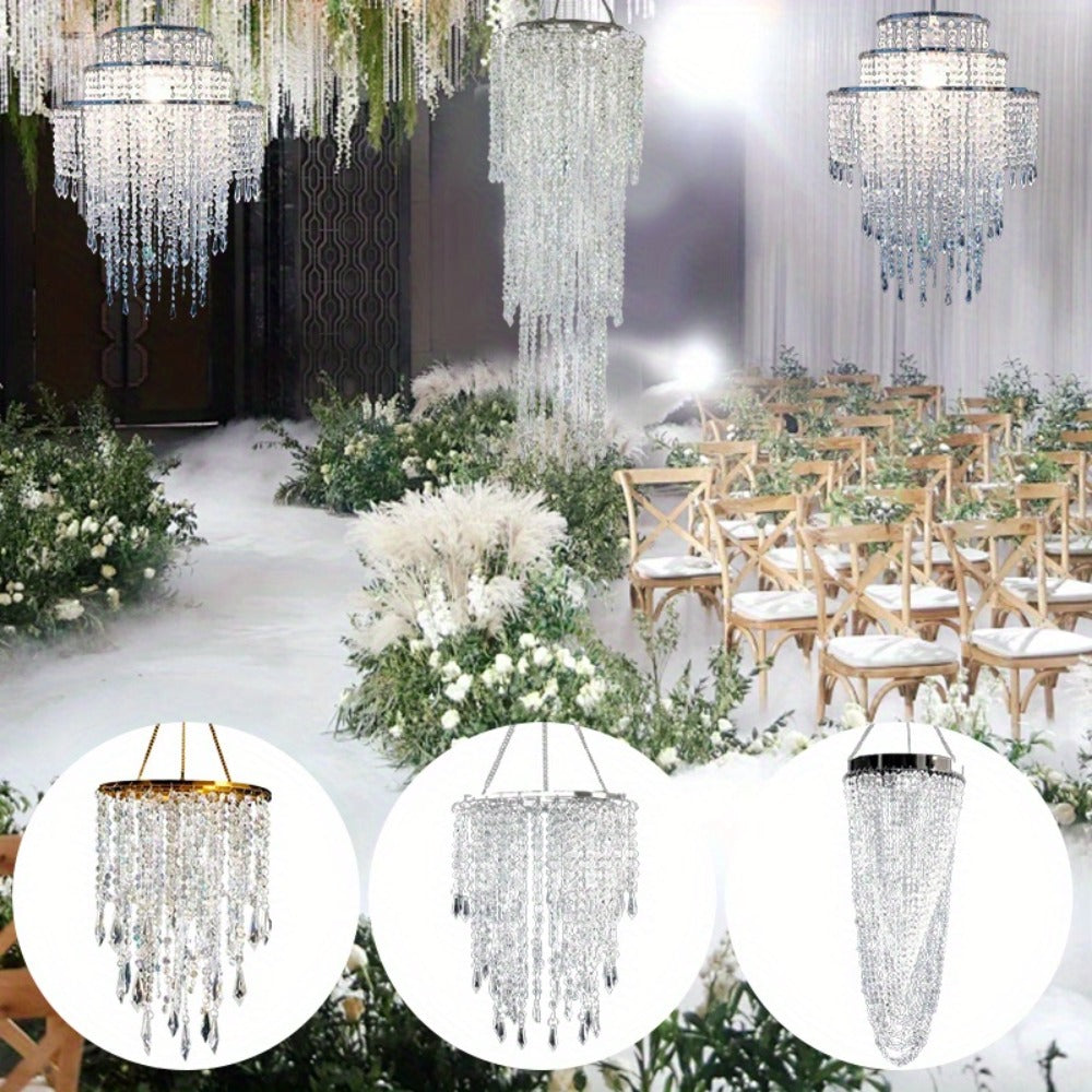 Crystal Beaded Chandelier Lampshade Acrylic Sparkling Droplets Elegant Ceiling Light Fixture for Entryways, Bedrooms and Living Spaces