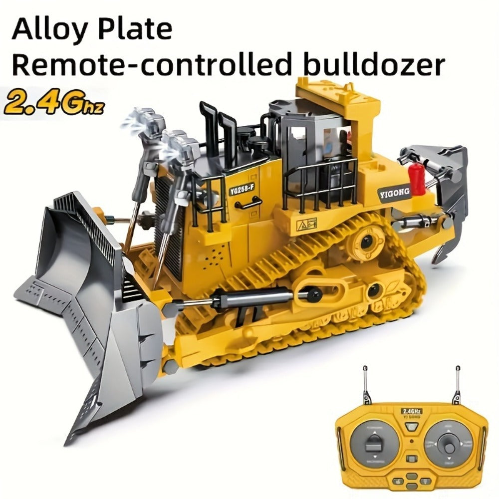 RC Bulldozer 9-Channel 2.4GHz Remote Control, Multifunctional Engineering Vehicle Toy with Alloy Metal Cover