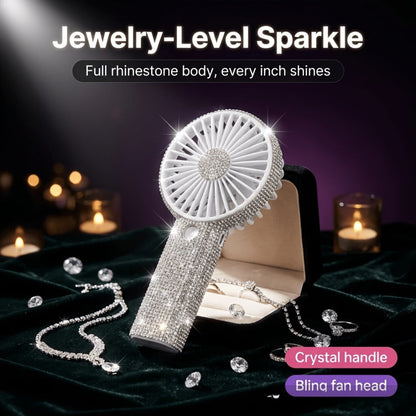 Rhinestone Handheld Fan Mini USB Rechargeable, Crystal Diamond Sparkling Personal Fan 3-Speed for Women and Girls