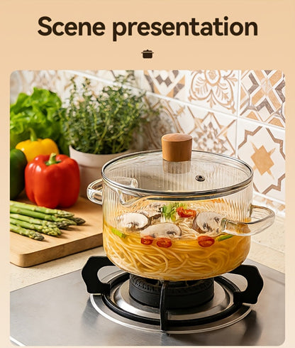 Glass Saucepan Set 2-Pack Stovetop Safe Borosilicate Ribbed Pots with Lids – 78oz & 54oz Heat Resistant Cookware for Soup, Ramen