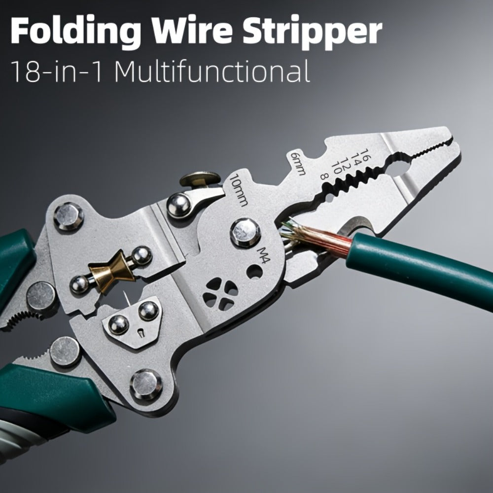 18-in-1 High-Carbon-Steel Folding Wire Stripping Pliers with Cutter, Crimper and Puller for Electrical DIY