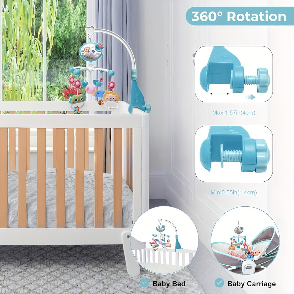 Baby Musical Crib Mobile with Music & Lights Projection, Take-Along Rattle & Music Box, Owl, Star & Penguin Styles