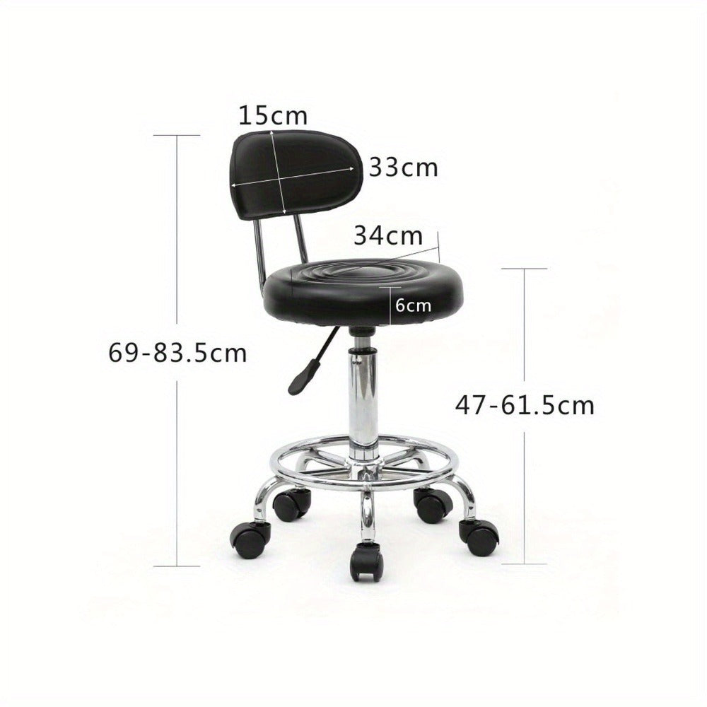 Salon Stool with Back & 360° Swivel, Adjustable Height 18.9", 22.8", Round Padded Cushion Seat, Chrome Base
