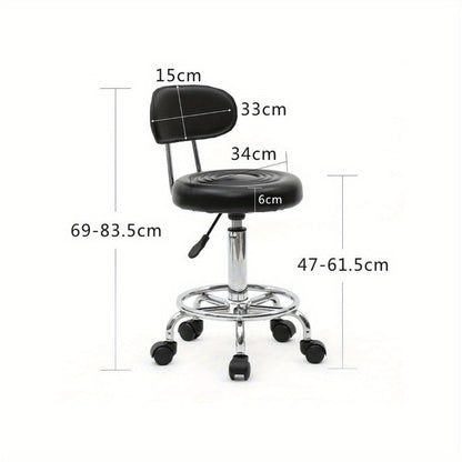 Salon Stool with Back & 360° Swivel, Adjustable Height 18.9", 22.8", Round Padded Cushion Seat, Chrome Base