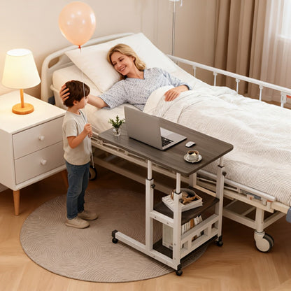 Rolling Overbed Table with Brake Wheels, Adjustable Height Bedside Nursing Dining Table for Elderly & Patients