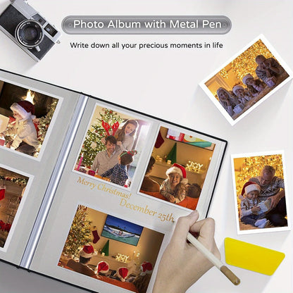 Self Adhesive Photo Album Scrapbook – Large Linen Cover Memory Book for 4x6 5x7 8x10 Photos, DIY Picture Book with Metal Pen, Gift for Mom
