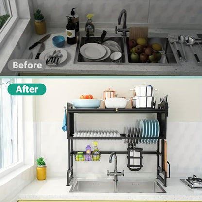 Dish Drying Rack Multi-Layer Kitchen Countertop Organizer – Dust-Free Drainer for Plates Bowls Utensils