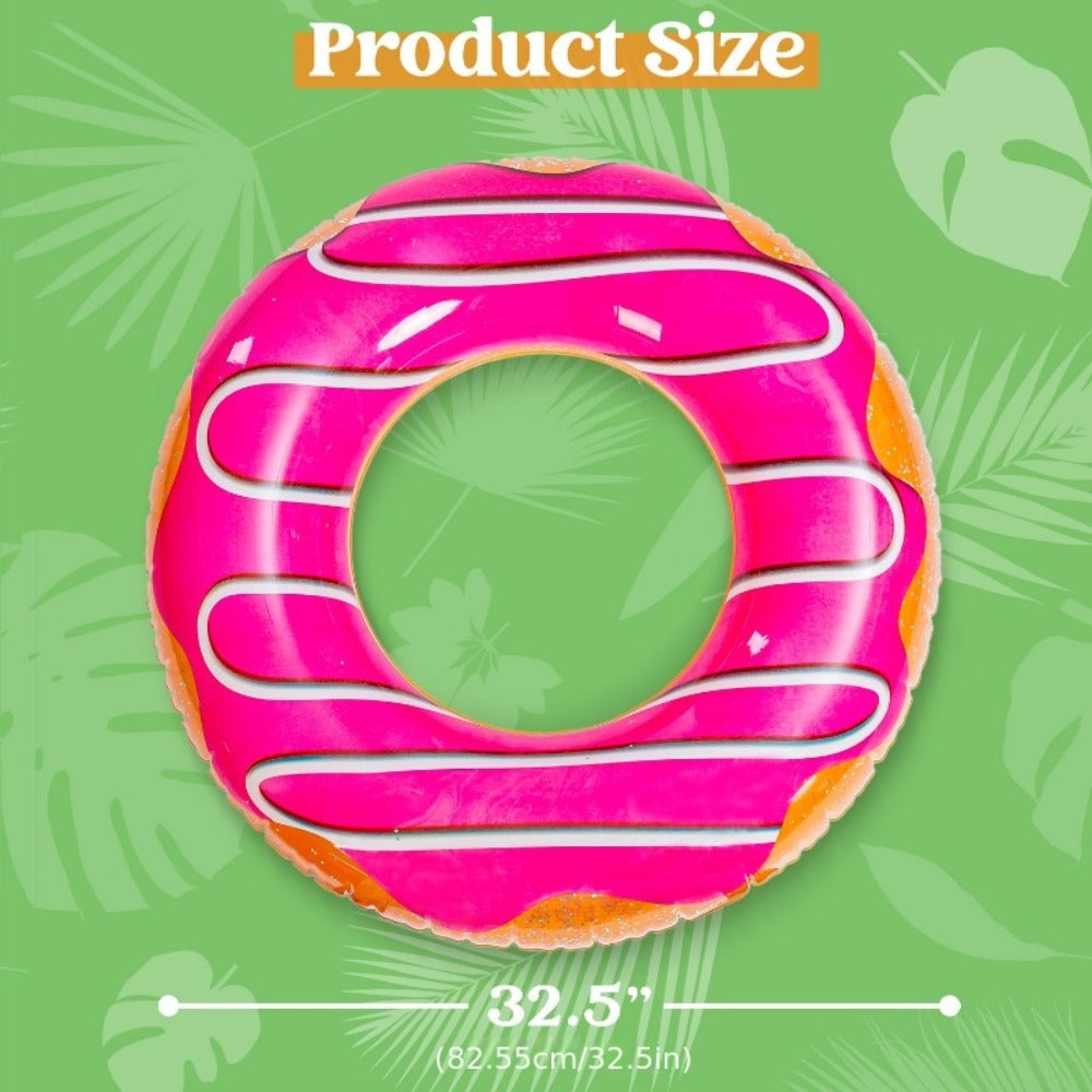 Glitter Donut Pool Float 3 Pack 32.5 Inch Inflatable Swim Ring Set – Strawberry Chocolate Mint Pool Tubes for Summer Pool Party