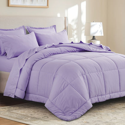 7 Piece Comforter Set Luxury Soft Fluffy Bedding All Season Bed in a Bag with Comforter Fitted Sheet Flat Sheet Pillowcases Hypoallergenic
