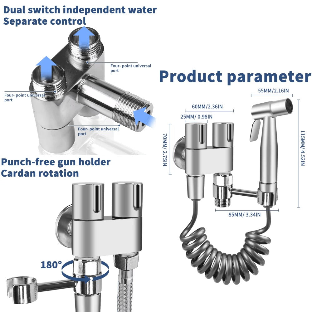 Handheld Bidet Sprayer Kit 6-Piece Wall Mounted Toilet Sprayer Set with Hose & Holder - Adjustable Pressure
