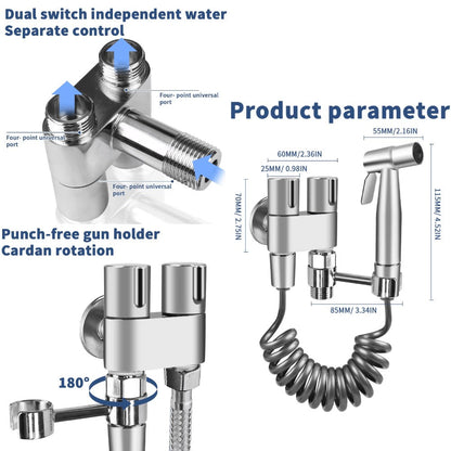Handheld Bidet Sprayer Kit 6-Piece Wall Mounted Toilet Sprayer Set with Hose & Holder - Adjustable Pressure