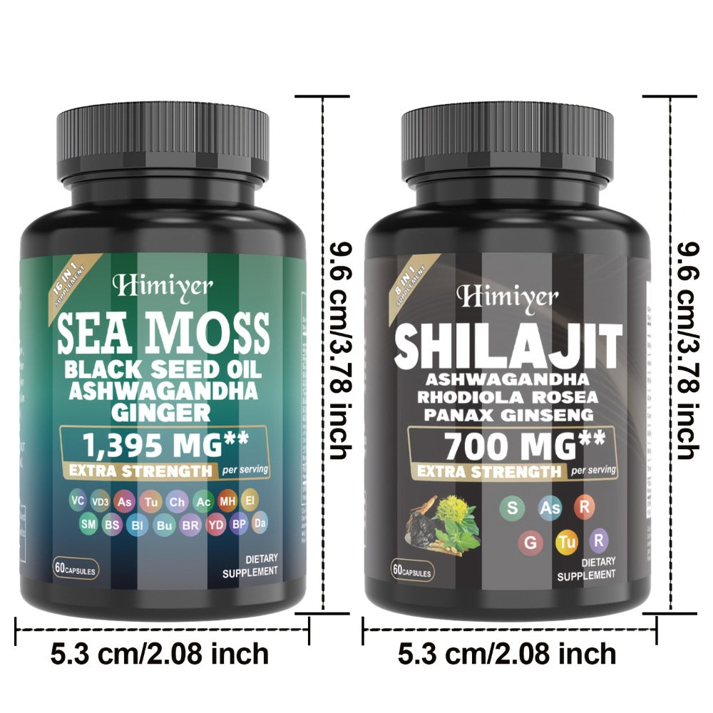 Dietary Supplement Sea Moss and Shilajit Capsule Bundle with Two- or Six-Piece available options