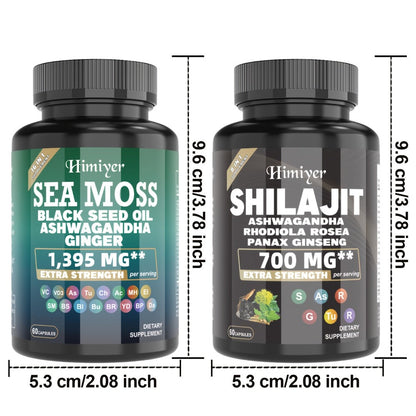 Dietary Supplement Sea Moss and Shilajit Capsule Bundle with Two- or Six-Piece available options
