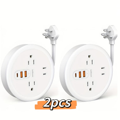 Power Strip Retractable Two-Pack with 3 AC Outlets, 1 USB-A, 2 USB-C, 4-Foot Cord and Flat Plug