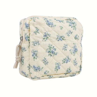 Makeup Bag Four-Piece Quilted Cotton Floral Pouch Set in Five Styles for Travel, Vanity and Everyday Beauty Storage