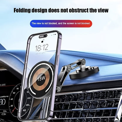 Magnetic Wireless Charging Car Mount with 15W Label, Folding Arm, 360-Degree Rotation and Black Finish