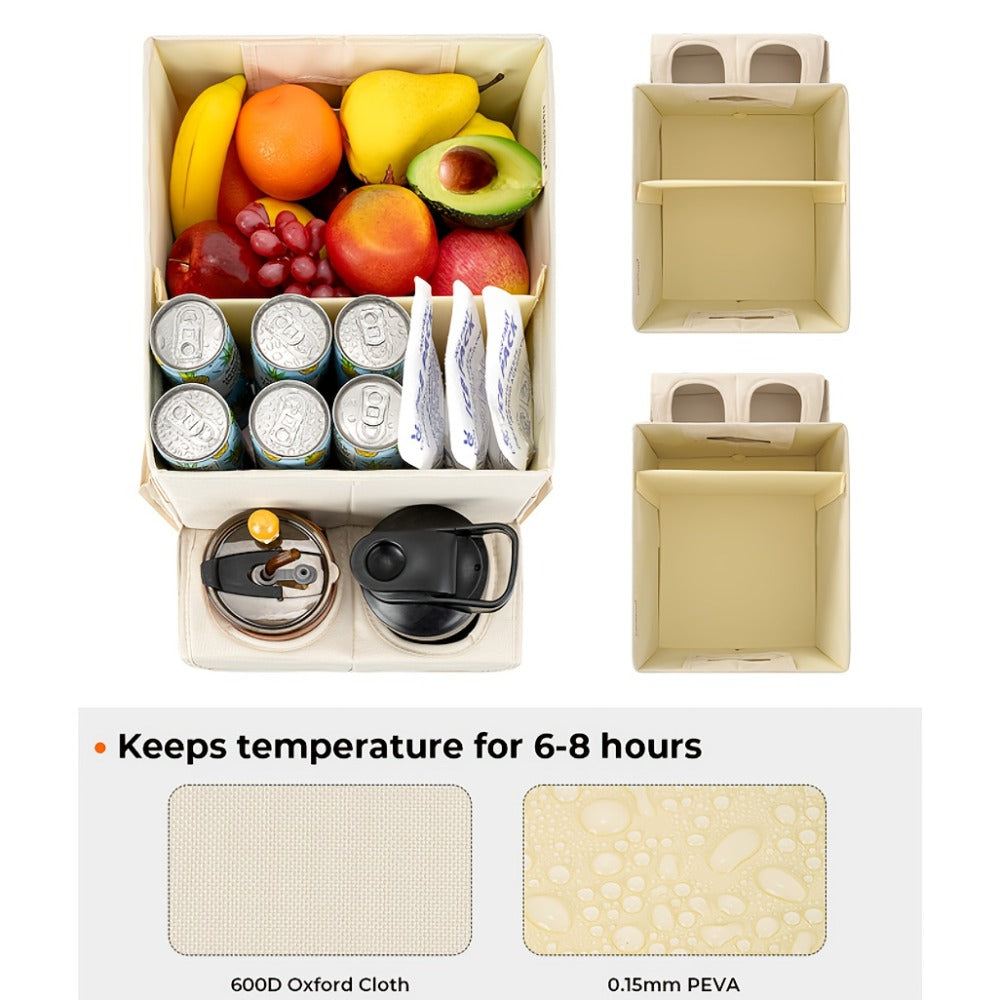 Seat-Top Car Organizer Box with Open Tray, Cup Recesses, Side Pockets and Four Size-Color Options