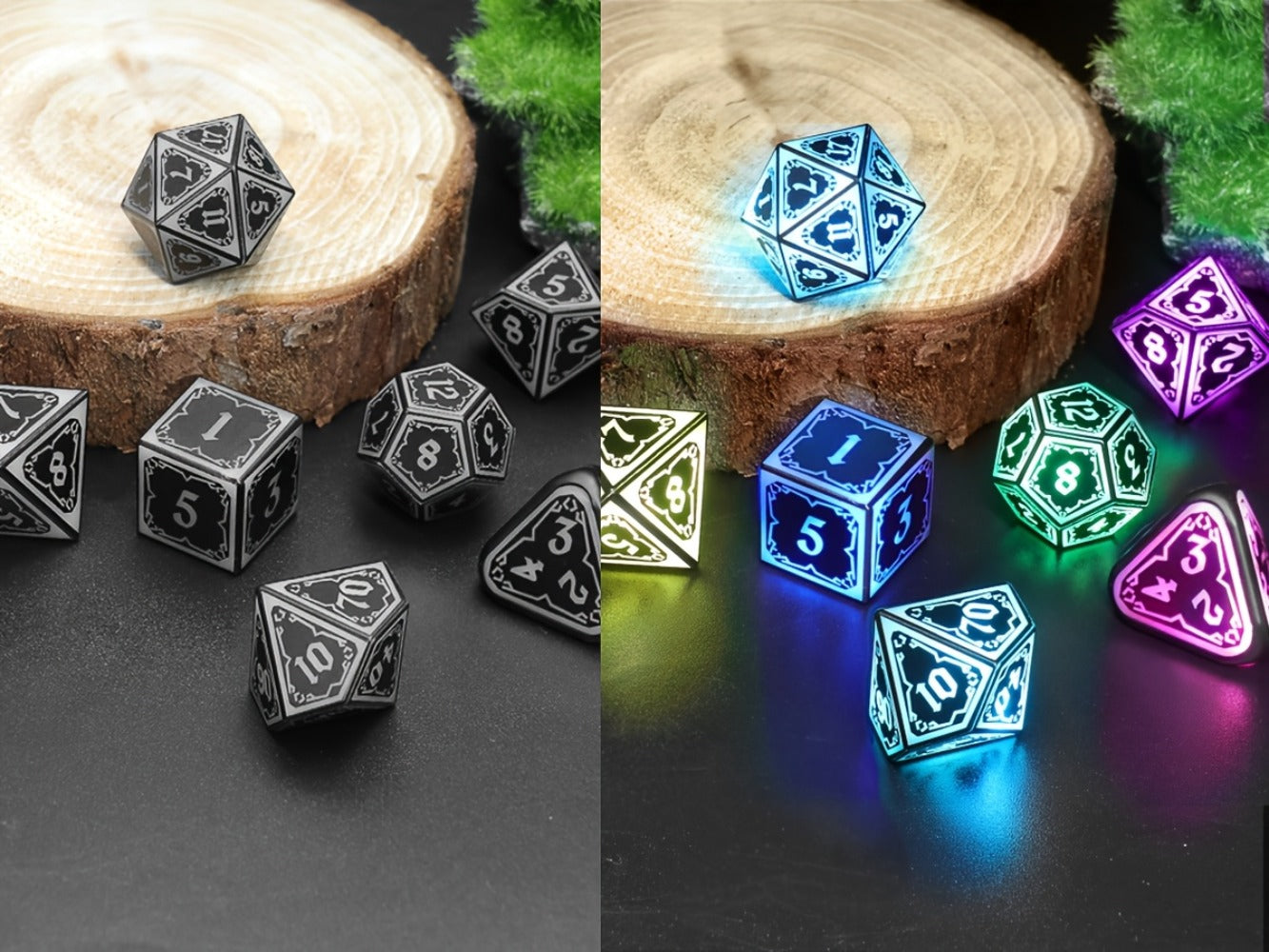 RGB LED DND Dice Set Rechargeable 7pcs, Illuminated Polyhedral Dice with Type-C Charging Case for D&D RPG Tabletop Games