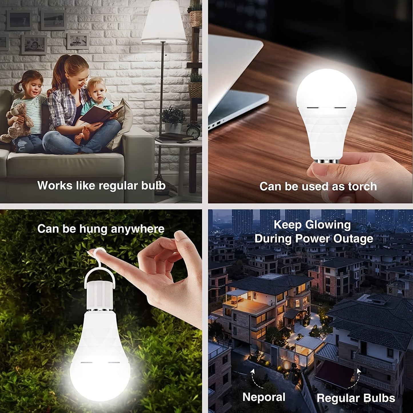 Rechargeable Emergency LED Light Bulb 12W 6500K 2000mAh with Polished Metal Finish for Home, Desk and Accent Lighting