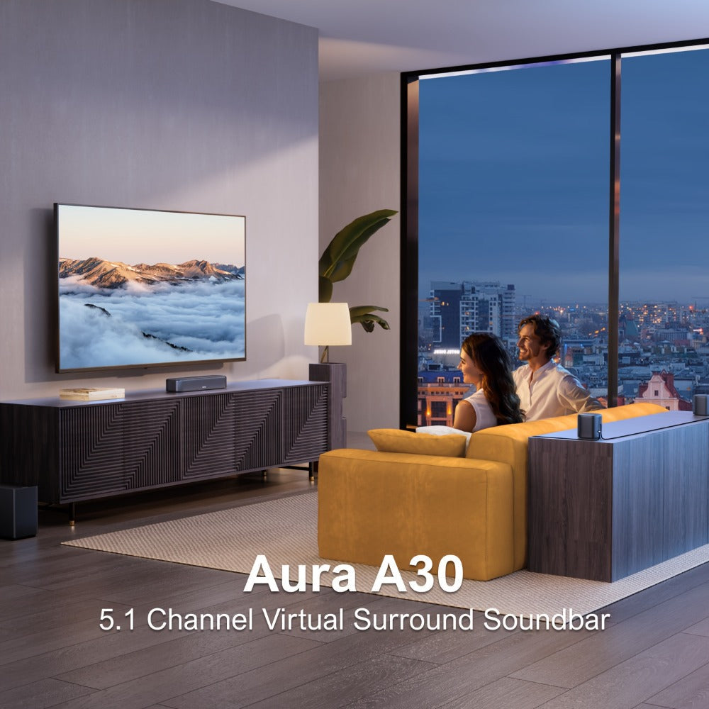 5.1 Surround Sound Bar System with Wired Subwoofer 2 Surround Speakers App Control for Bedside Audio, Alarms and Room Entertainment