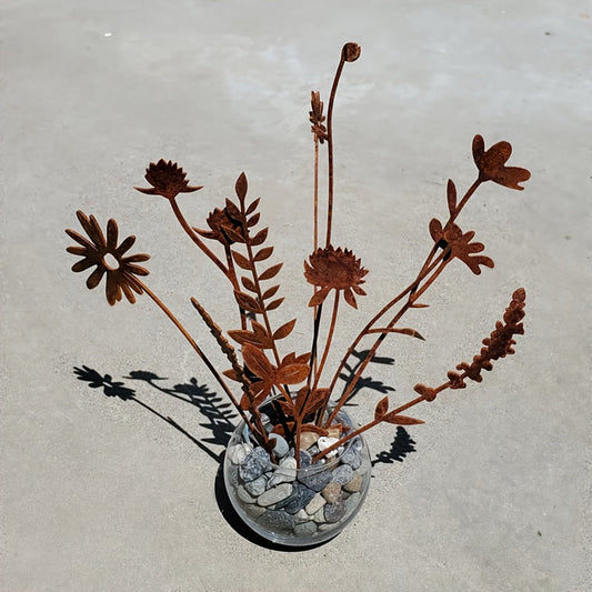 Rustic Metal Wildflower Bouquet, 10-Piece Mixed Stem Set from 25.4 to 40 cm for Vases and Planters