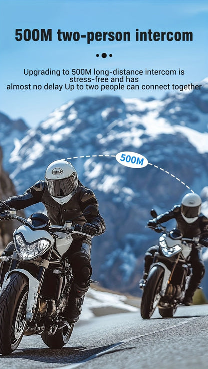Motorcycle Helmet Bluetooth Intercom Headset 500M Range Bluetooth 5.3 LED Display Noise Cancelling Voice Control FM Radio Music Sharing
