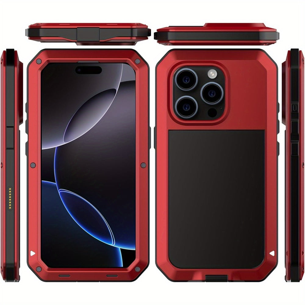Metal Silicone Heavy Duty iPhone Case Full Body Protection – Anti-Drop Dustproof Shockproof Cover for iPhone 11 12 13 14 15 16 17 Air Plus