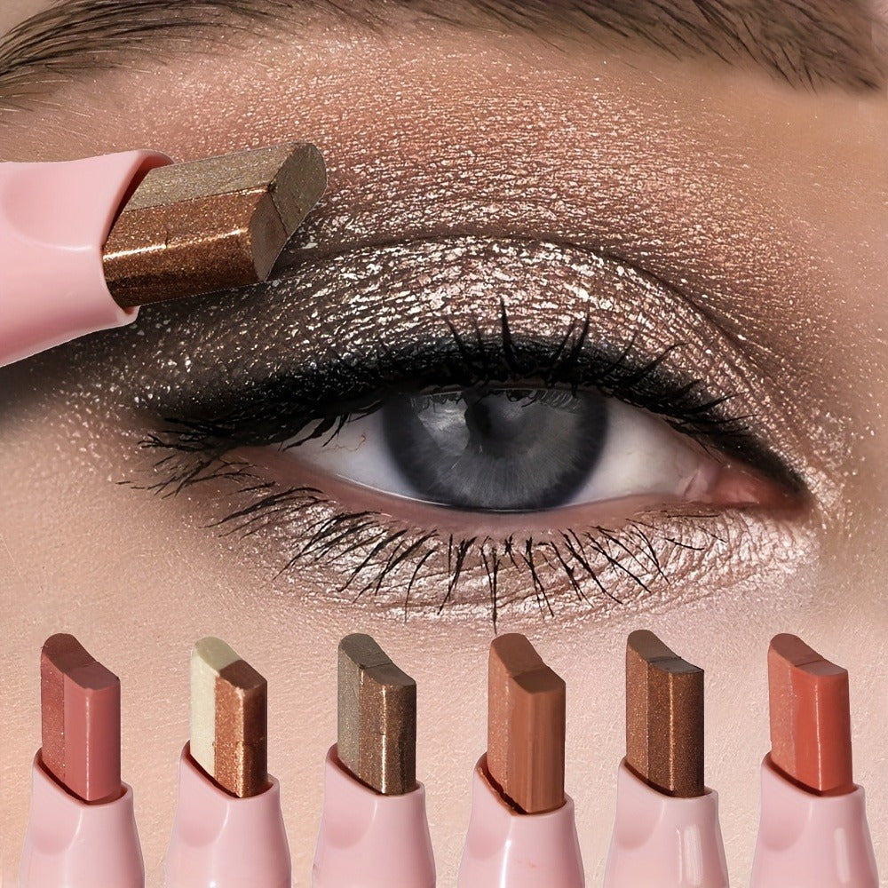 Dual-Color Eyeshadow Stick Set 6pcs Waterproof Two-Tone Eye Shadow Pencil, Smudge-Proof, Non-Fading