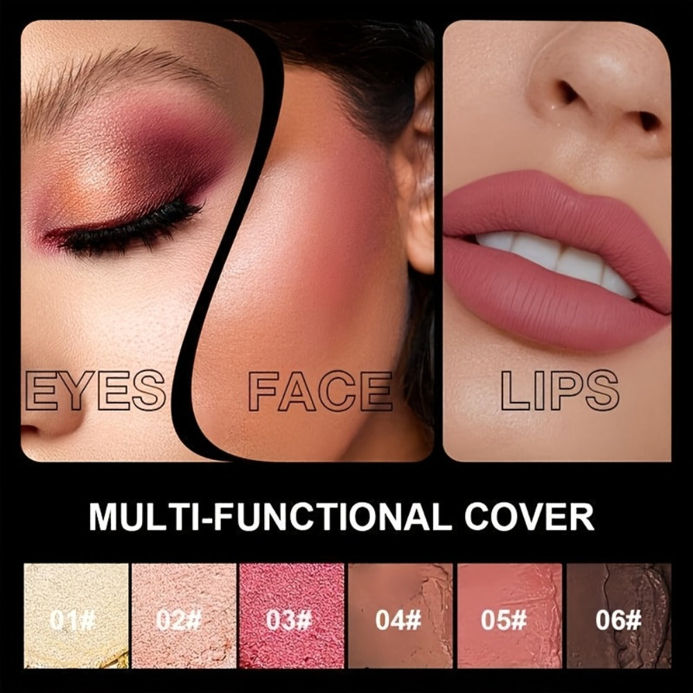 Blush Stick Makeup Set 6 Piece, 3-in-1 Waterproof Blush Eyeshadow Touch-Up Sticks, All-Day Glossy Shimmer