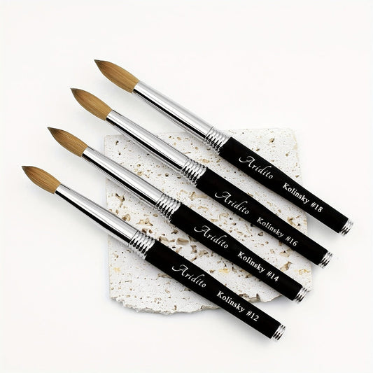 100% Pure Kolinsky Round Head Acrylic Nail Art Brush Black Metal Handle Size 12 14 16 18 – Professional Nail Extension & Acrylic Powder