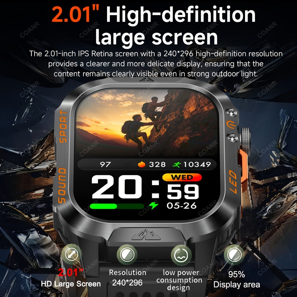 Smartwatch for Men 2.01 Inch with Calling, 100+ Sport Modes, LED Flashlight and Purple Light