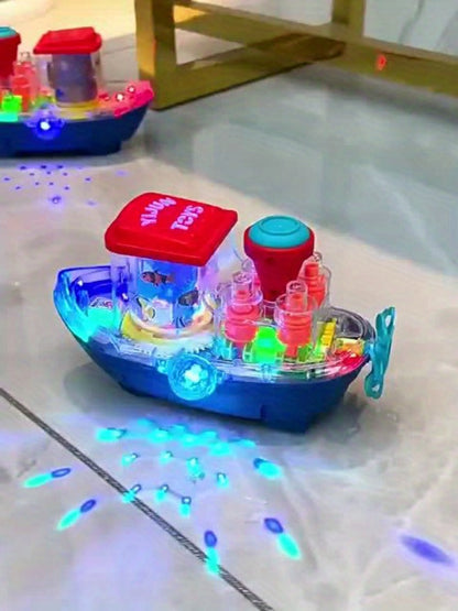Interactive Sensory Boat Toy for Toddlers 2+, Underwater Ocean Theme with Fish & Coral, Rotating Scroll Screen & Music