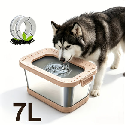 Stainless Steel Dog Water Bowl No Spill 7L XXL with Anti-Splash Mat – Spill-Proof Slow Feeder for Messy Drinkers