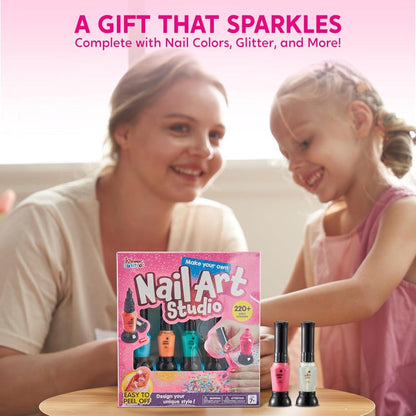 Kids Nail Art Kit for Girls, Nail Polish Set with Glitter Stickers & Sequins 220+ Designs for Home and Salon Manicures