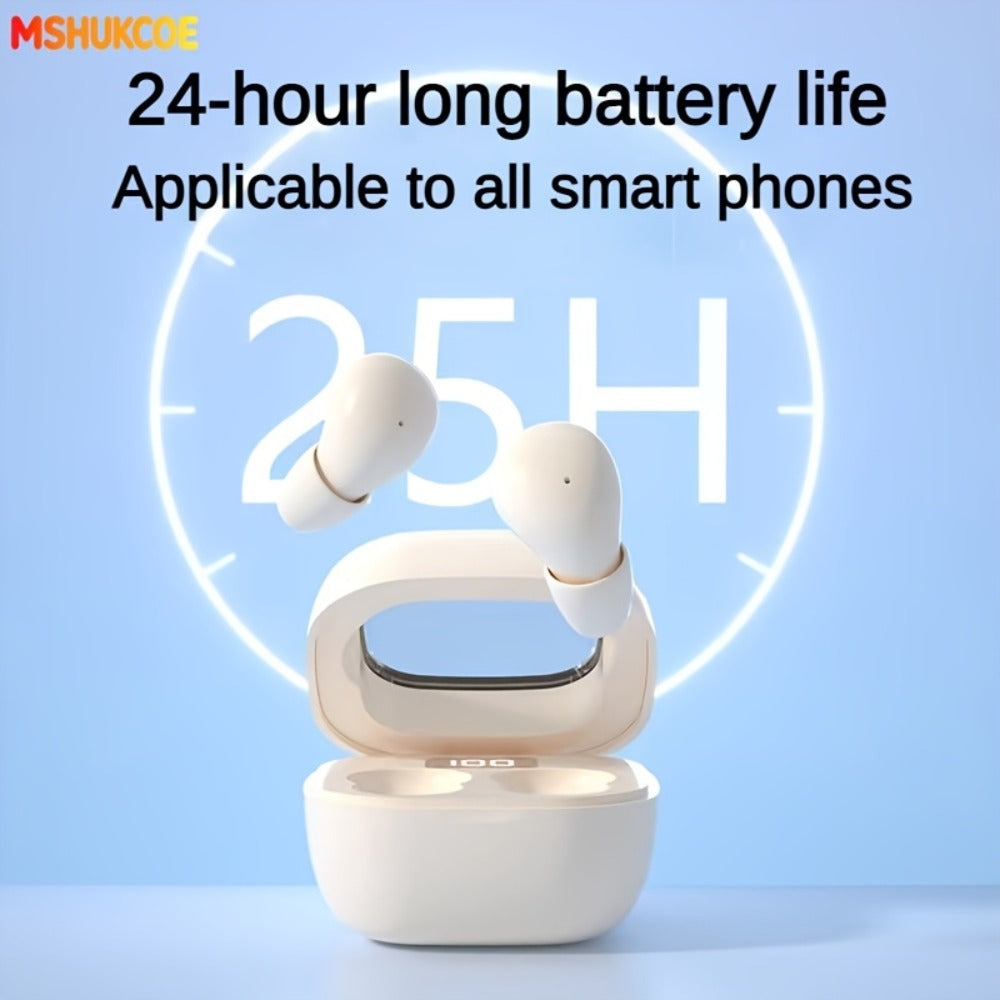 Wireless Earbuds MSHUKCOE Ultra-Thin Sleep and Game Modes with Compact Case in Khaki or White