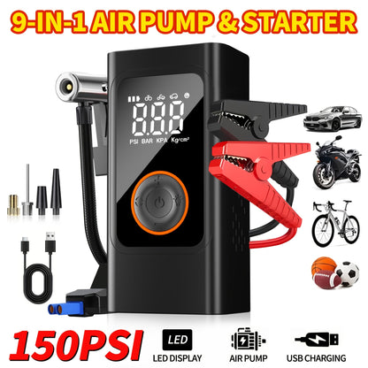 Portable Tire Inflator Air Compressor 150PSI – Cordless Smart Air Pump with Digital Pressure Gauge, LCD Display, 3X Fast Inflation