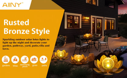 Solar Lotus Cracked Glass Ball Garden Lamp 2pcs, Metal Cracked Ball Solar Light for Outdoor & Indoor Decoration