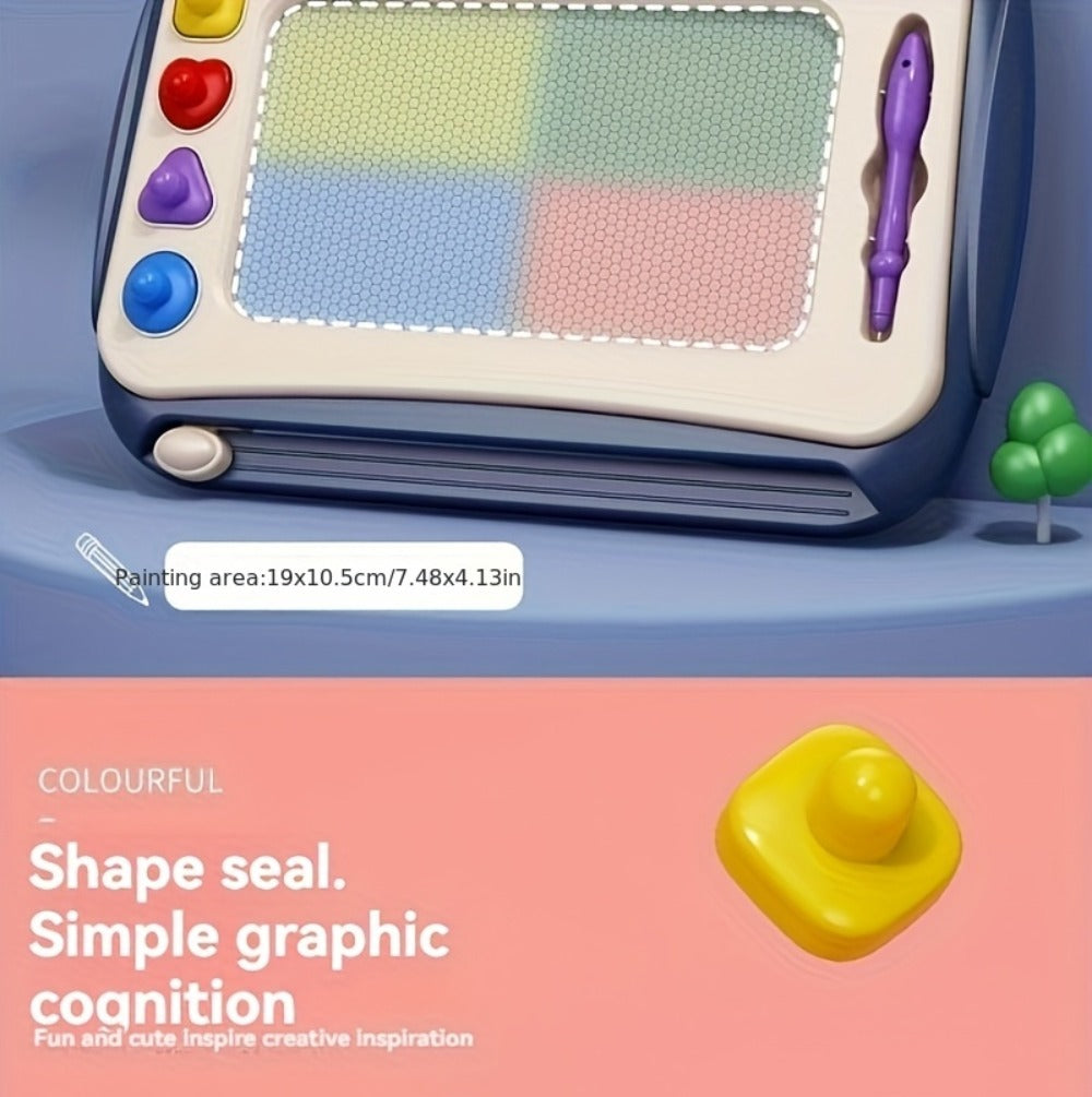 Kids Drawing Board Toy 3-in-1 with Stamps Brush Stand – Magnetic Doodle Art Set for Toddlers Boys Girls Ages 3+ Birthday Easter Christmas