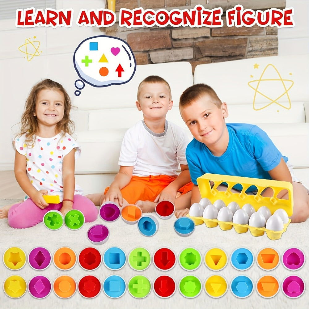 Color & Shape Matching Eggs Toy for Toddlers, Montessori Sorter Puzzle Set, Sensory Early Learning Fine Motor Skills Toy